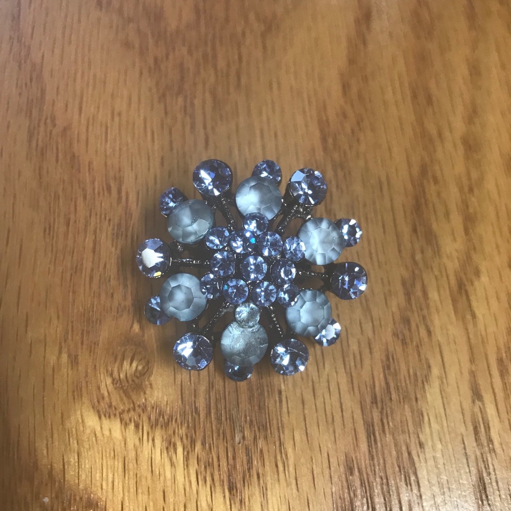 Two-Tone Blue Rhinestone Hanging Brooch Necklace